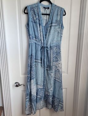 Johnny Was Light Blue Bandana Print High Low Midi Maxi Dress Xs X Small